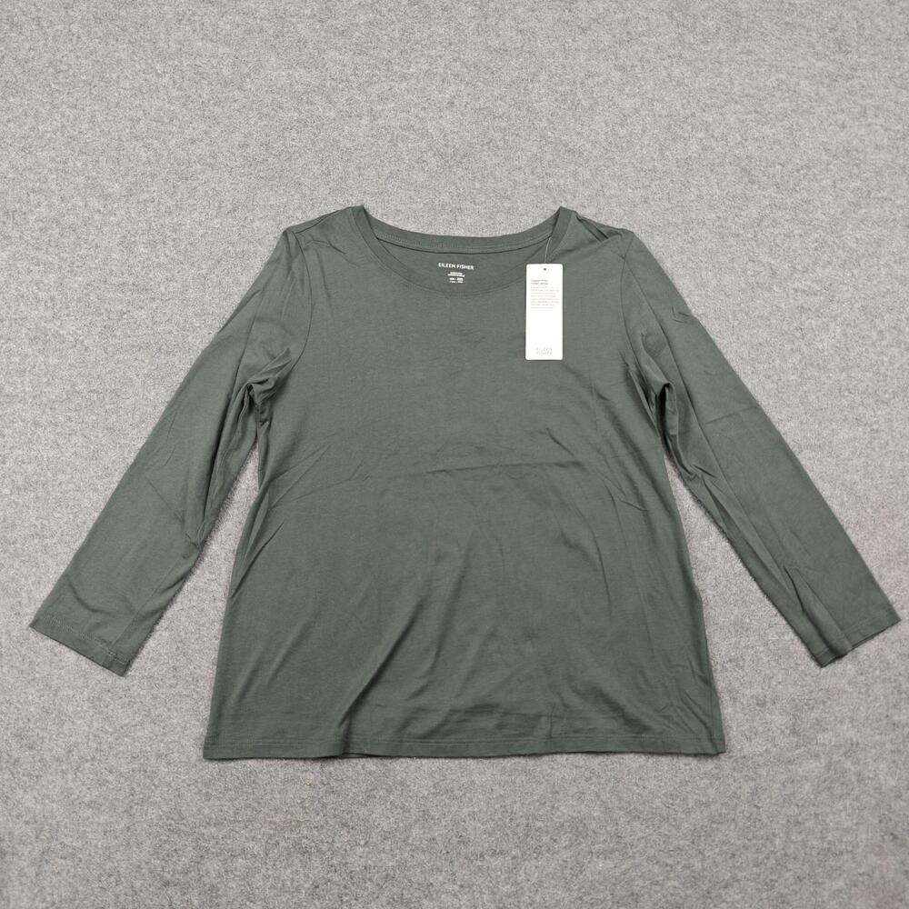 Eileen Fisher T-Shirt Womens 2XS Green Organic Pima Cotton Long Sleeve